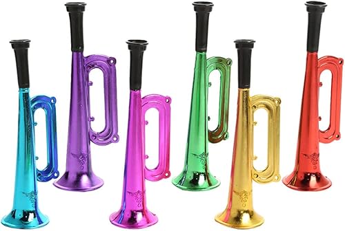 6 juguetes metálicos de trompeta, instrumento de trompeta para niños, cuerno de soplado de plástico para fiestas y eventos, recuerdos de fiesta para