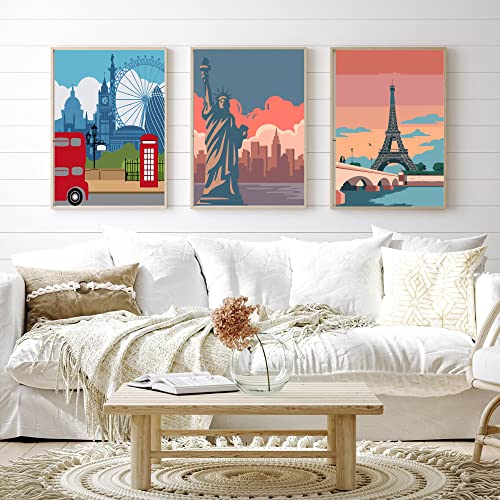 Image of cupmod 6 Packs Paint by Number Kits for Adults Beginners,City Travel Easy Acrylic Kits,Oil Painting Art on Canvas Without Frame Home Wall Decor 7.8x11.8inch (MT11189-MT11194)