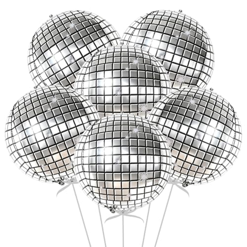 Balões de discoteca, 6 peças balão bola de discoteca, balões de bola de discoteca, balões de disco de alumínio, balão para festa de festa discoteca aniversário festa Mitzvah local de casamento