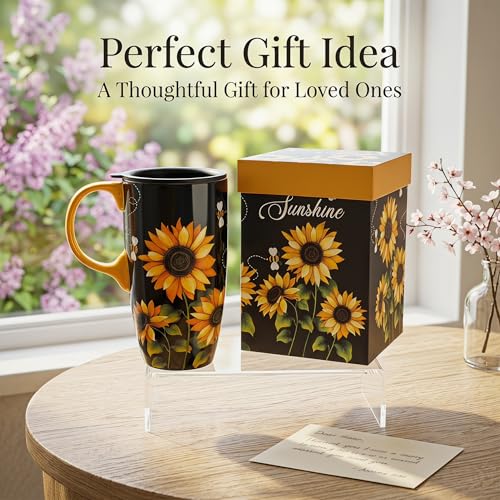 Taza de viaje de cerámica 17oz con tapa y diseño girasol miniatura 4