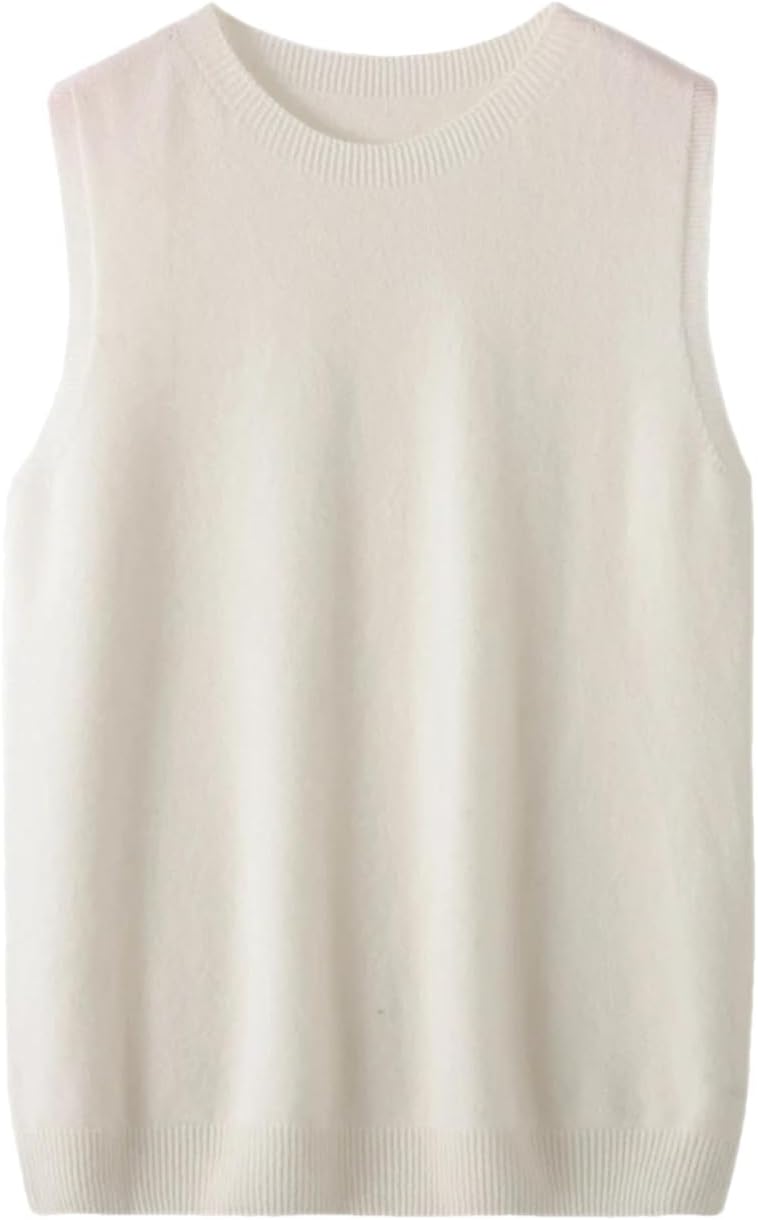 Women Woolen Crew Neck Sweater Vest Solid Sleeveless Casual Ribbed Pullover Knit Waistcoat