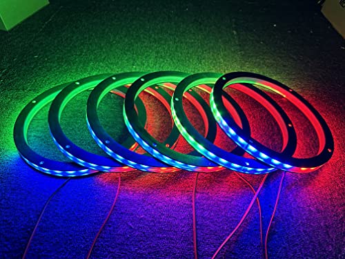 Sando Tech 6PCS 6.5'' Dream Color Chase LED Speaker Lights Million Colors Shift RGB Changing Spacer Ring Light Kit Car Coxial Lights Music Flows Bluetooth APP/Remote Ctrl