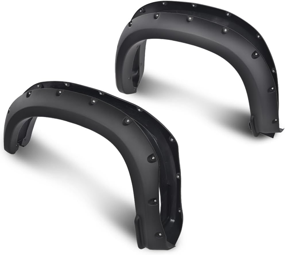 4PCS Fender Flares Compatible with Chevy Silverado 1500 2019-2021 (Not Fit 2019 LD) Front and Rear Molding Wheel Trim Cover Accessories Smooth Riveted Style
