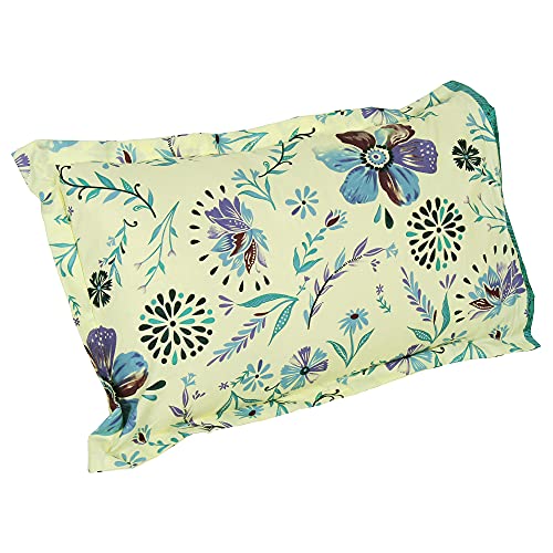 Image of Story@Home 210 TC Spark Collection Single Bedsheet Cotton Combo with 1 Pillow Covers | Cream Yellow & Green | Floral (Bedsheet : 145 X 225 cm & Pillow Cover : 40 X 60 cm)