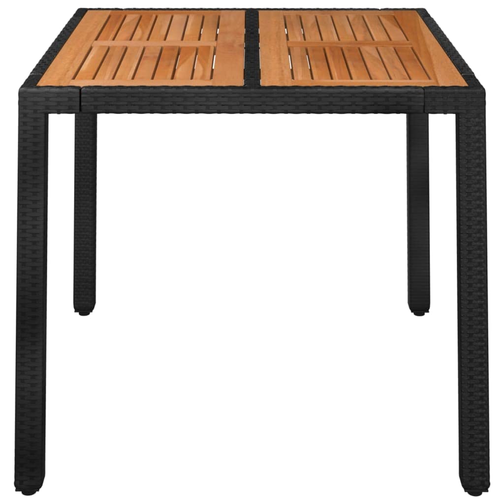vidaXL Stół ogrodowy, drewniany blat, czarny, 90x90x75 cm, rattan PE, stolik ogrodowy, stół do ogrodu, stół na taras, stoliki ogrodowe