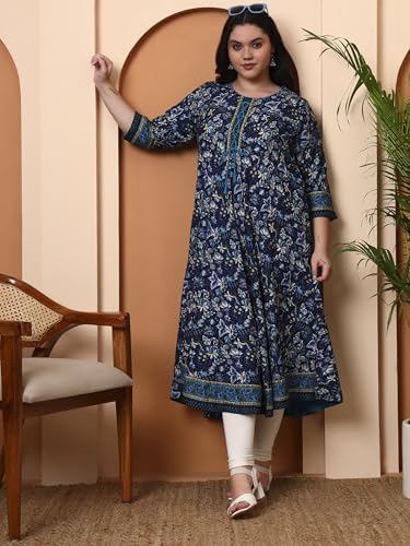 Image of Yash Gallery Women's Rayon Relaxed Fit Anarkali 's Floral Printed Kurta
