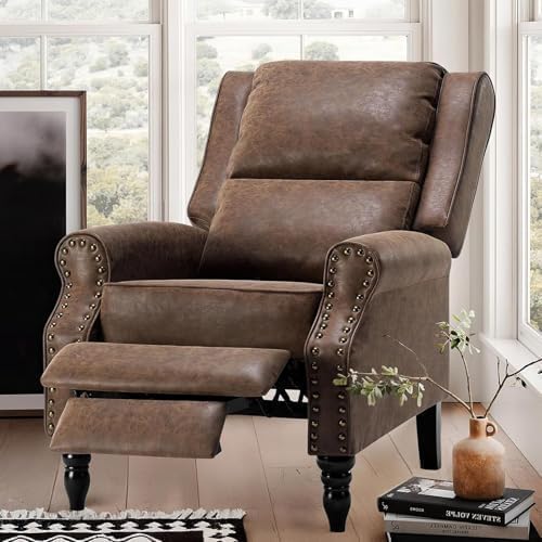 Image of Leather Recliner Chair with Adjustable Backrest & Footrest, Brown