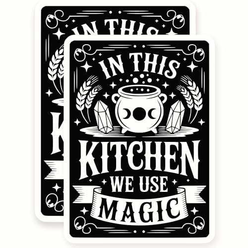 Kitchen Witch Magnets - Magic Kitchen Decor - Cauldron Triple Moon - 2 Pack - 5" Design - Sticks to Fridges, Lockers, Toolboxes & More - Made in USA - AQM19761