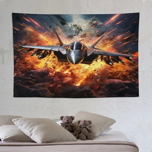 Tapisserie avion F35 déco salon 150x230cm grand format en tissu mural