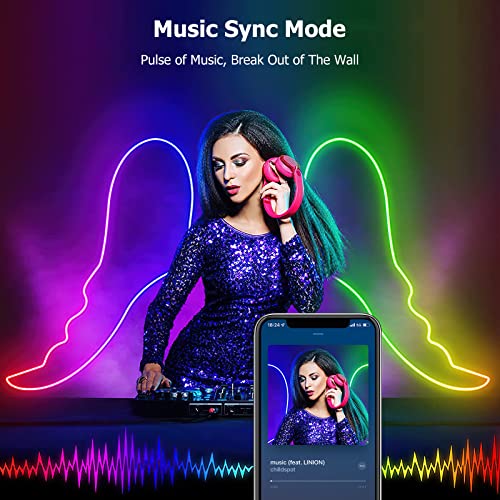 Image of 16.4ft WiFi RGB Rope Lights with Music Sync, Waterproof Flexible Dimmable Smart LED Strip Lights for Bedroom with Remote and Adapter, Compatible with Alexa, Indoor Outdoor Decor