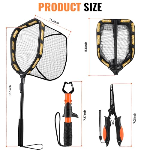 image for PLUSINNO Floating Fishing Net for Steelhead, Salmon, Fly, Kayak, Catfi