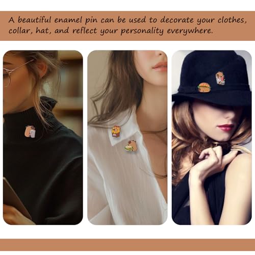 Image of 5Pcs Cartoon Capybara pin, Cute Animal Enamel Pin, Birthday Cake Donut Coffee Corn Roll Lapel Pin Alloy Backpack Pin Enamel Badge Suitable for Daily Decoration Clothes Sweater Hat Bag Collection Party Gift