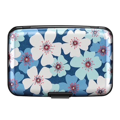 Image of ELFISH RFID Blocking Credit Cards Holder Aluminum Wallet Metal ID Case for Men Women, Cherry Blossoms