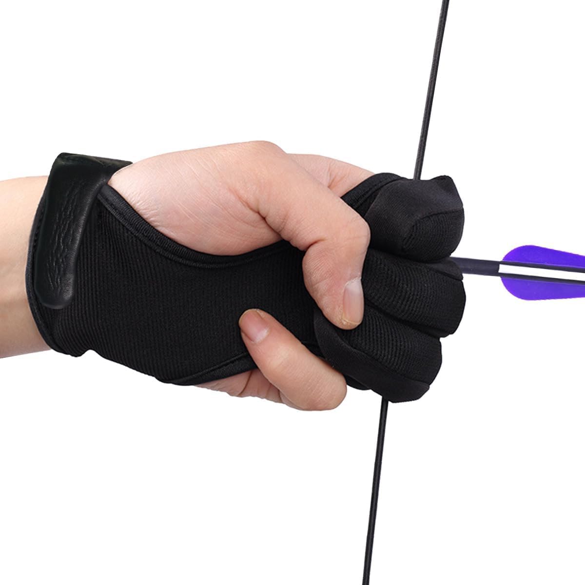 Futaba Unisex Traditional Archery 3 Finger Protection Gloves Tab - Black - XL
