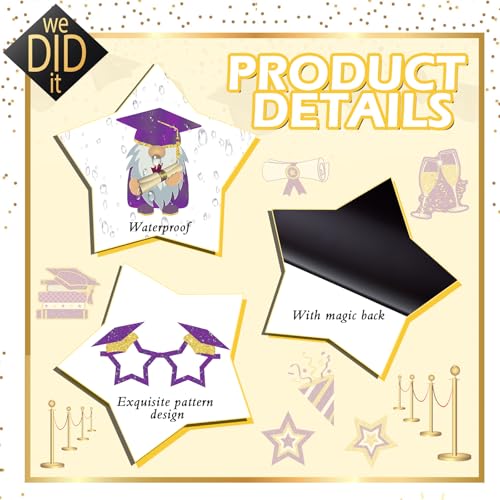 Image of Landhoow 30 Pcs Graduation Car Magnets 2026 Senior Graduation Car Decoration Bumper Sticker Congrats Grad Magnet Magnetic Refrigerator Decal for Grad Parade Party Supplies(Purple, Gold)