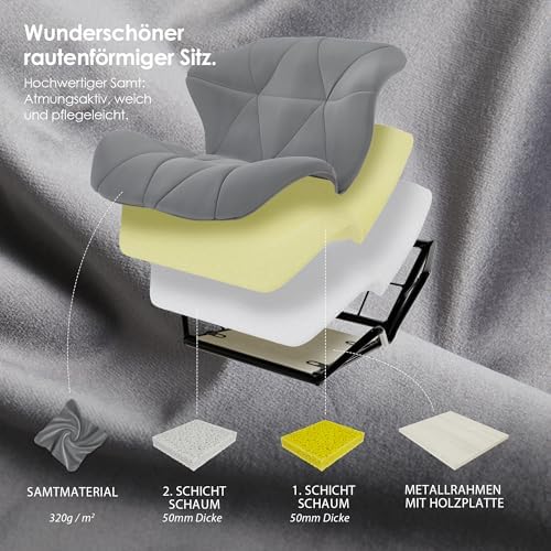 4. Bild von HNNHOME Eris Schreibtischstuhl, moderner, gepolsterter Samt, Drehstuhl, aus Stoff, höhenverstellbar, Grau