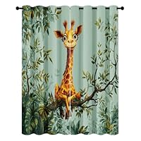 Animals Giraffe Kids Curtains Blackout, Wildlife Cartoon Baby Drapes Eyelet Soft Thermal Insulated Curtain for Bedroom Living Room 66 x 90 Inch 2 Panels