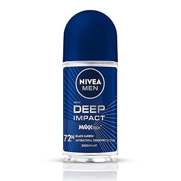 NIVEA MEN Deep Impact Freshness Deodorant Underarm Roll-on | 72 H Long Lasting Freshness | Infused with Black Carbon to fight bacteria and body odour | Woody masculine fragrance | 0% Alcohol | Dermatologically Approved & Paraben Free Formula | 50ml - image, photos