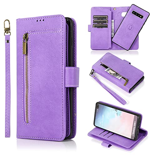 Étui portefeuille pour Galaxy S10 Plus en cuir PU premium, housse amovible magnétique Mor