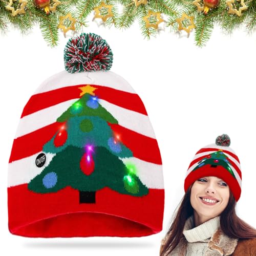 LED-julmössor, unisex julmössa, varm mössa med ljus barn, stickad mössa, julgransprydnad mössa, tomtemössa, en storlek, vinter snöhatt för julfest familjefester