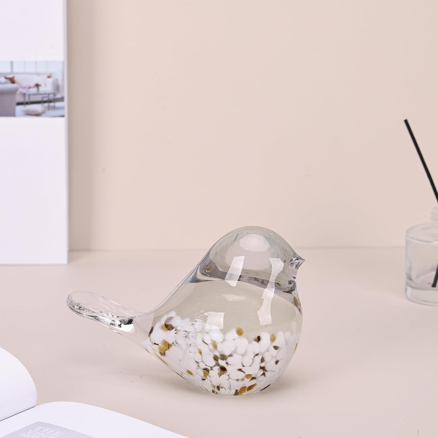 DOVDOV Hand Blown Glass Bird Statue Home Decor, Glass Art Bird Small Sculpture for Office Desktop on Dresser entryway Decorative Ornament and Glass Paperweight., Gray - Image 3