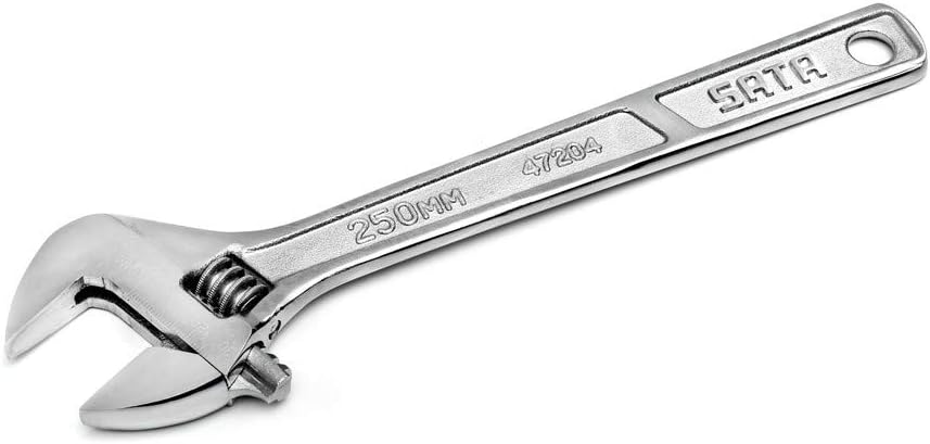 SATA 10-inch Professional Adjustable Wrench with Forged Alloy Steel Body, Wide Jaw, and a Chrome Plated Finish - ST47204SC