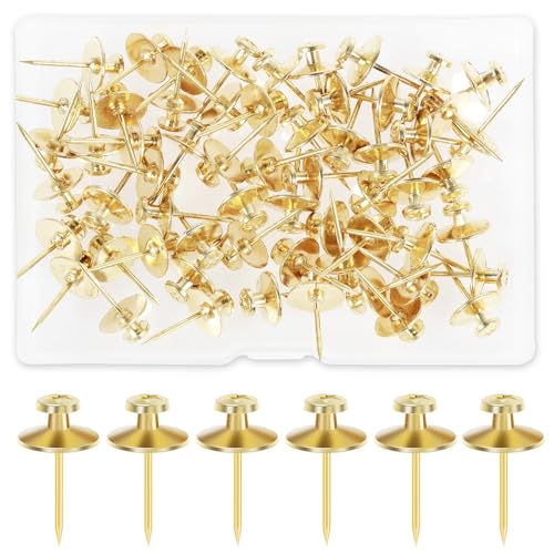 Image of Double Headed Picture Hanging Nails, 60 Pack Small Head Hanging Nails, Picture Photo Hanging Hook Pins Decorative Nail Hook Hangers for Home Office School (Gold)