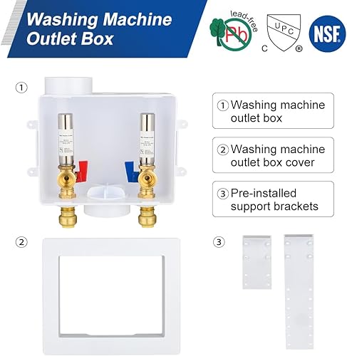 Miniatura 4 de EFIELD Caja de salida universal para lavadora (lavandería) con drenaje central, conexión de ajuste a presión de 12 pulgada con pararrayos de