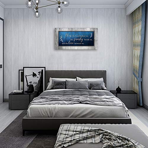 Christian Wall Art Decor Blue And Grey Canvas Prints Bless The Food Quote Wall Pictures Framed Artwork For Home Living Room Dining Room Kitchen Decorations #TOP5