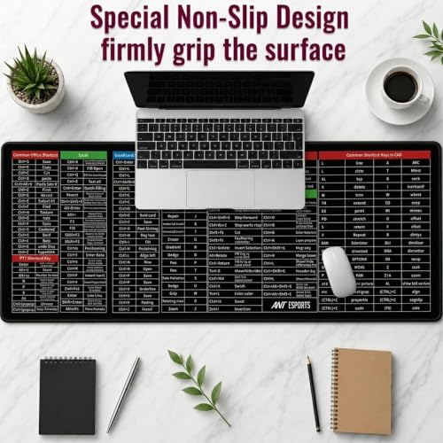 Image of Ant Esports Windows Extra Large Mouse Pad 800x300mm Keyboard & Mouse Mat with Microsoft Windows Shortcut Keys Anti-Slip Rubber Base Stitched Edges Smooth Surface for Office Gaming Extended Desk Mat
