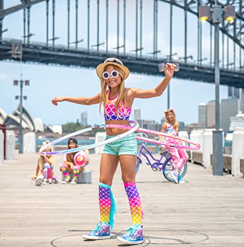 Mermaid Socks, Dazzling Knee-High Socks with Blue & Pink Tassles3