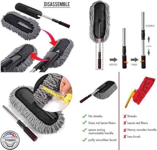 Image of Yobbo Car Duster Microfiber Cleaning Mop Dusting Brush Dirt Clean Tool Extendable Long Handle Super Soft Scratch Free for Exterior Dust Cleaner Accessories Multipurpose Dashboard Home Office Bike