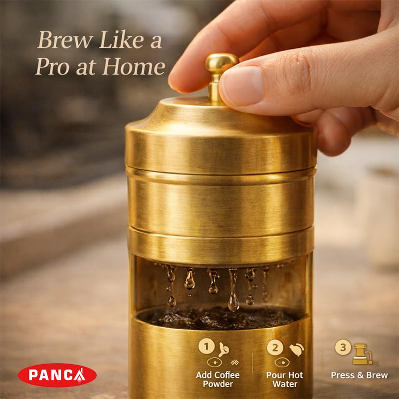 Image of PANCA Stainless Steel South Indian Filter Coffee Maker | Traditional Drip Coffee Decoction Maker for Hot & Cold Coffee | 200 ml Capacity | Brass