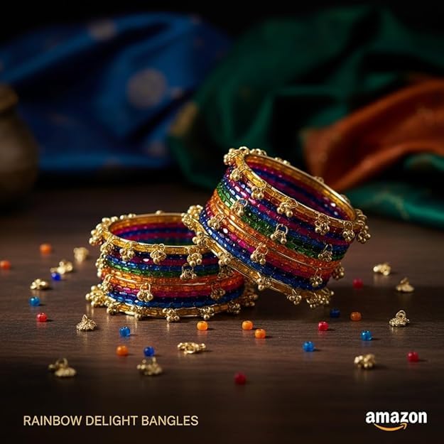 Image of Kashmiri Ghangharoo Glass Bangle Set for Women| Light Weight Bangles | Traditional Transparent Fancy Glass Chudi Set for Wedding, Party(Set Of 18)