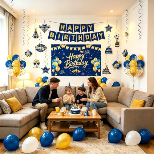 Image of Blue Gold Birthday Decorations for Men Women
