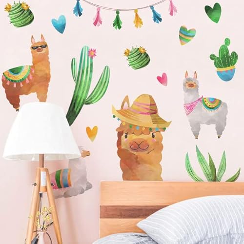 Mitoykus Large Llama Cactus Wall Decal Decoration Tropical Plant Alpaca Peel Wall Sticker For Kids Room Nursery Kitchen Refrigerator Living Room Party #TOP5