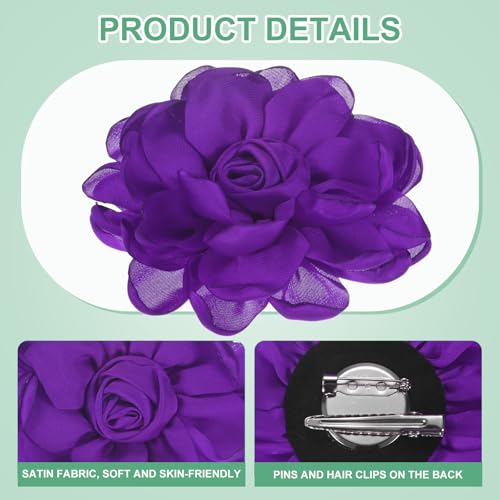 Image of M METERXITY Rose Flower Brooches and Pins for Women, Lapel Pins Dainty Satin Fabric Big Camellia Hair Flowers Clips for Wedding /Parties /Clothes /Jewelry