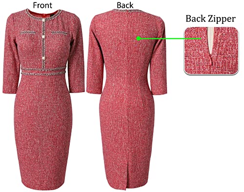 Image of VFSHOW Womens Button Crew Neck Wear to Work Office Business Casual Church Party Slimming Fitted Bodycon Pencil Sheath Dress