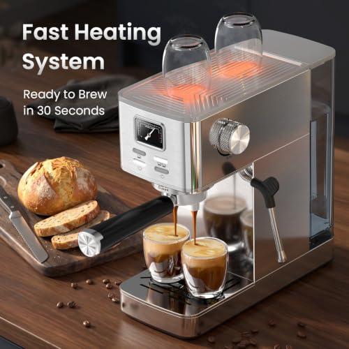 Image of Electactic Semi-Automatic Espresso Machine, 20 Bar Stainless Steel Espresso Machine with Pressure Gauge, Steam Milk Frother, Hot Water Function, Removable Water Tank & Cup Warmer