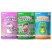 JRose Collections Kids Mega Lucky Bag 3 Pack Set – Unicorn, Football & Dinosaur Bags with 8 Surprises Each – Toys, Games, Crafts, Stickers & Activity Sheets – Party Bag Fillers & Fun Activities