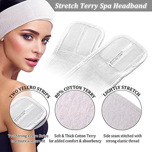 Appearus Spa Facial Headband Head Wrap Terry Cloth Headbands Stretch Towel With Closure For Bath, Makeup And Sport (4 Count/White) #TOP1