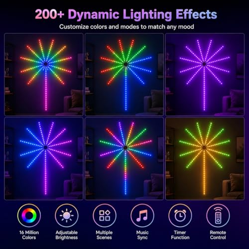 Image of MORIACC Smart Firework LED Lights, USB Powered Room Decor with Realistic Blooming Visuals, Color Changing, App & Remote Control, Music Sync Strip Light for Party & Christmas(19.6inches)