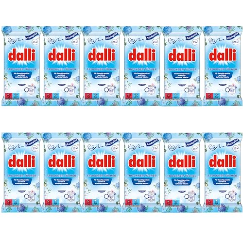 dalli® Toallitas para secar aprox. 300 ciclos de secado, 12 x 25 paños (300 toallitas), hace que la ropa sea suave y fácil de planchar.