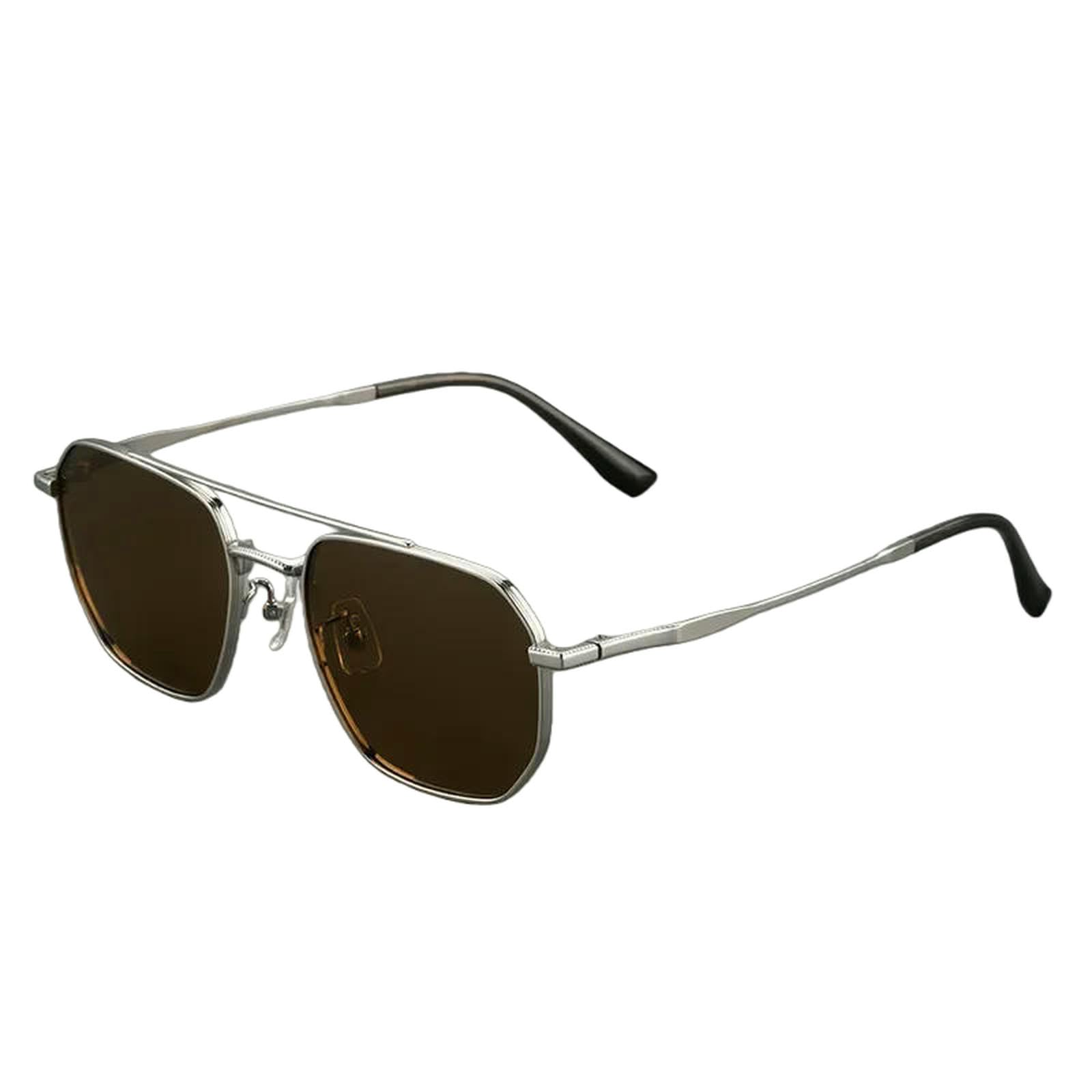 Occhiali da Sole Classici in Titanio A Doppio Ponte Uomo per Guida All'aperto Visione Notturna, Pesca Antiriflesso Uv400-no-polarizzato