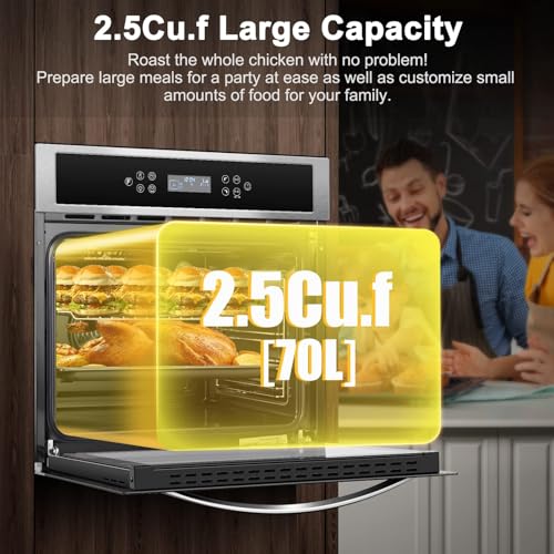 AMZCHEF Single Wall Oven,70L Electric Convection Oven,Timer,Safety Lock