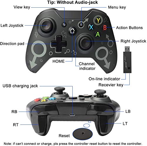 xuelili Controles sem fio para Xbox One, joystick de PC sem fio com adaptador sem fio de 2,4 GHz, co
