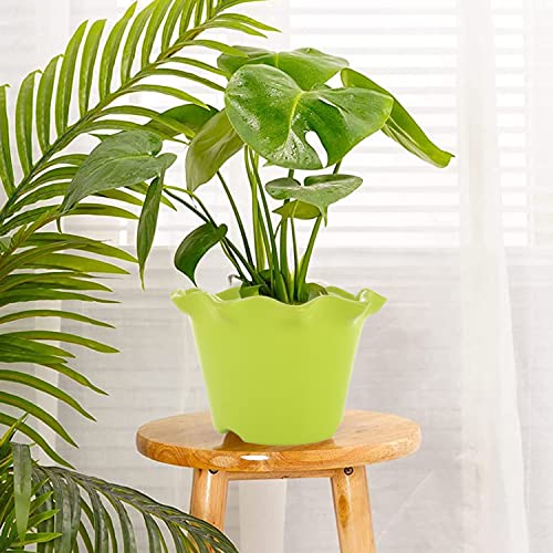 Image of Kuber Industries Blossom Flower Pot|Durable Plastic Flower Pot|Gamla with Drain Holes for Home D cor|Balcony|Garden|8 Inch (Green)