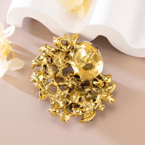 Image of SELOVO Rhinestone Glitter Flower Brooch Pin Jewelry Scarf Accessory Vintage Gold Tone