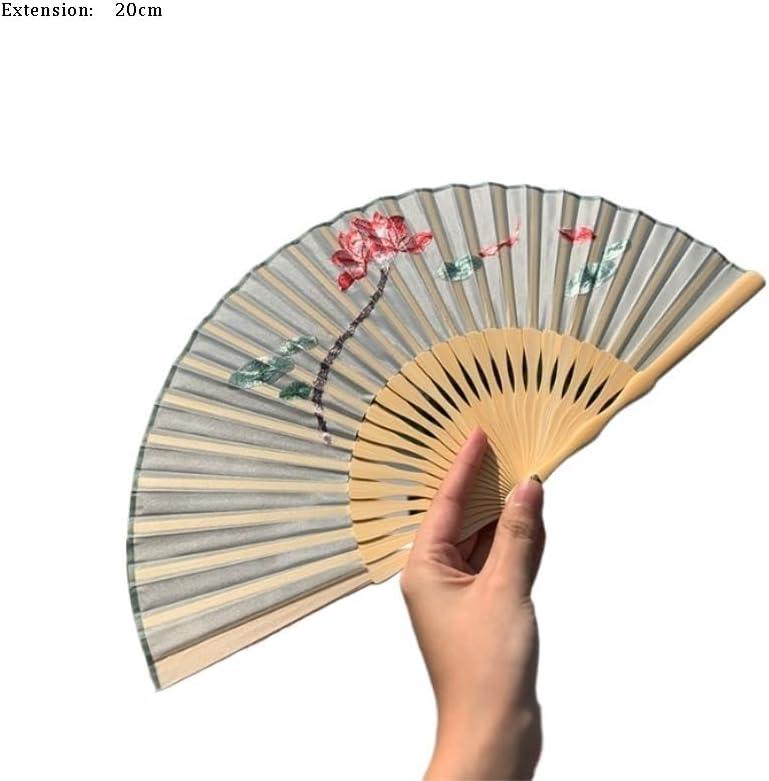 Hand Embroidered Silk Folding Fan Elegant Chinese Sheer Ancient with Tassel Portable Breathable
