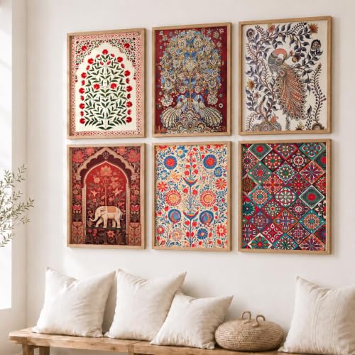 Image of kotart Premium Digital Madhubani Paintings with Frame for Home Decoration - Traditional Painting for Living Room Bedroom Office Room Decor - Painting for Wall Decoration - Pack of 6 (Art 6, 19x25 inch)